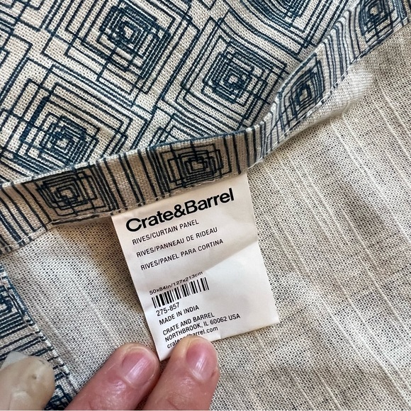 Crate & Barrel 50x84 curtain panel tan with teal pattern - Picture 4 of 11
